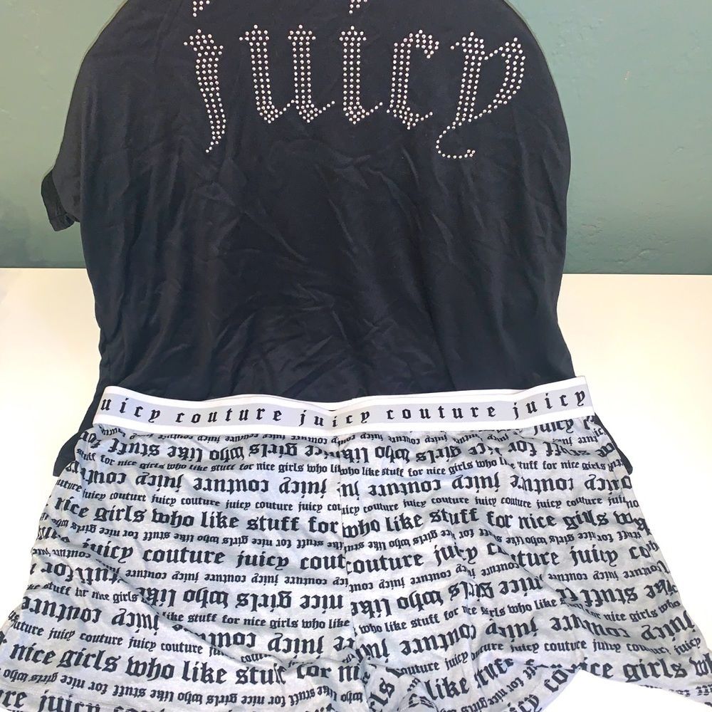 Juicy Couture 2Pc Pajama Shorts TShirt Set Large Black Grey